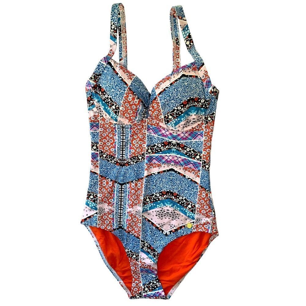 Sunseeker Floral Patchwork One Piece Swimsuit 6 D NWOT